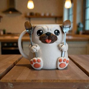 Adorable Pug Ice Cream Mug with Spoon holders - Perfect for Coffee Lovers and Dog Enthusiasts