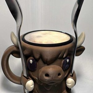 Highland Cow Ice Cream Team Holder with Spoon Holder - Unique Design for Ice Cream Lovers